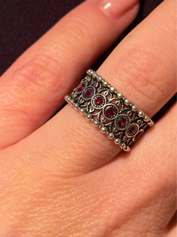 Armenian Sterling Silver Ring With Red Stones Uk Size L( Adjustable)#2