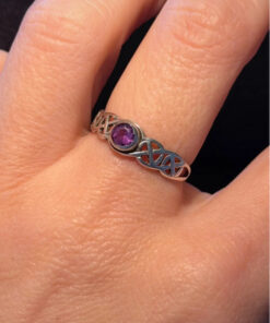 Vintage Celtic Knot natural Amethyst Sterling Silver Ring, UK Size M1/2#119