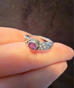 Vintage Celtic Knot natural Amethyst Sterling Silver Ring, UK Size M1/2