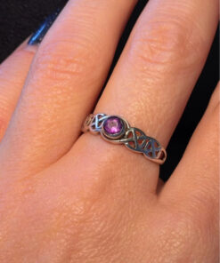 Vintage Celtic Knot natural Amethyst Sterling Silver Ring, UK Size M1/2#119