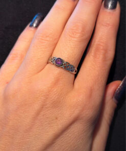 Vintage Celtic Knot natural Amethyst Sterling Silver Ring, UK Size M1/2