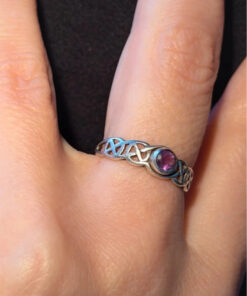 Vintage Celtic Knot natural Amethyst Sterling Silver Ring, UK Size M1/2