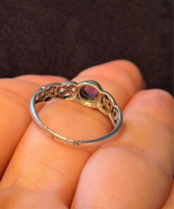 Vintage Celtic Knot natural Amethyst Sterling Silver Ring, UK Size M1/2