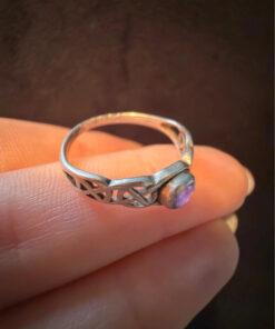 Vintage Celtic Knot natural Amethyst Sterling Silver Ring, UK Size M1/2