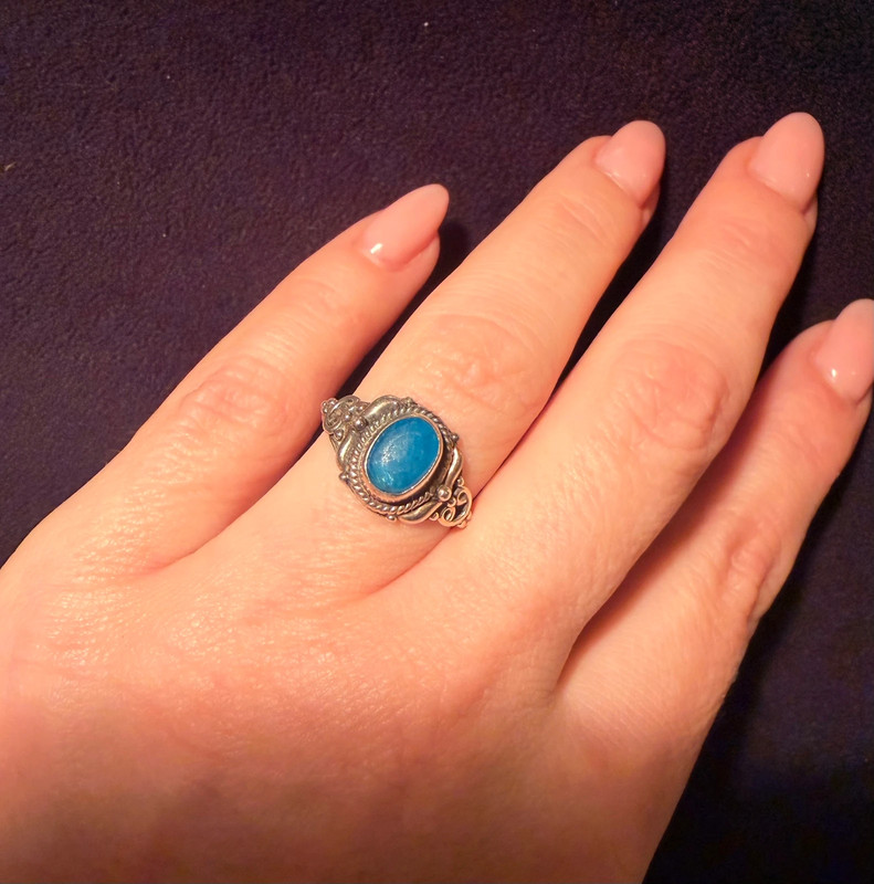 Natural Apatite Sterling Silver Ring - Ocean Blue Beauty with Vintage Charm size M#121