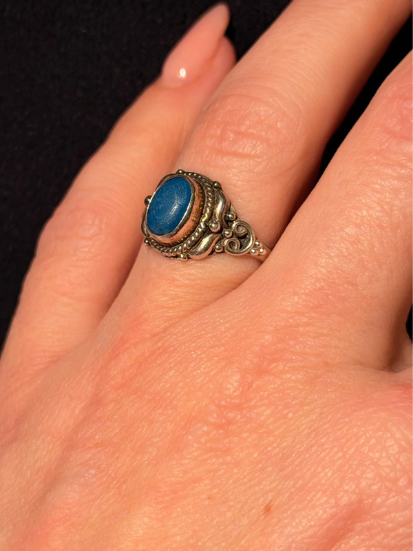 Natural Apatite Sterling Silver Ring - Ocean Blue Beauty with Vintage Charm size M#121