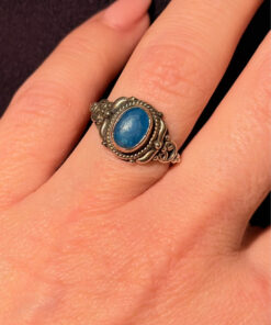 Natural Apatite Sterling Silver Ring - Ocean Blue Beauty with Vintage Charm size M#121