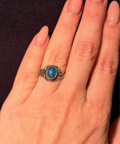 Natural Apatite Sterling Silver Ring - Ocean Blue Beauty with Vintage Charm size M