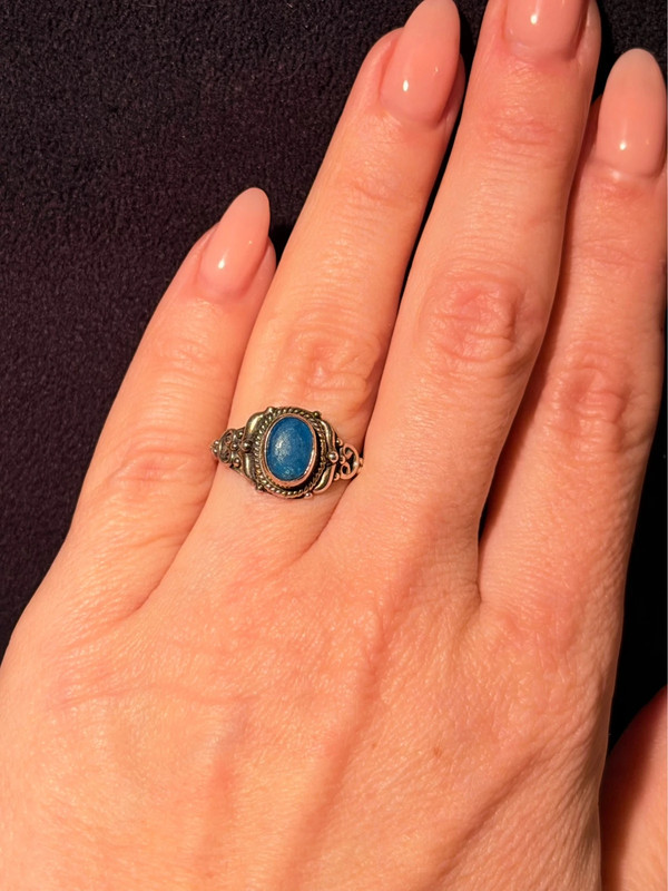 Natural Apatite Sterling Silver Ring - Ocean Blue Beauty with Vintage Charm size M#121