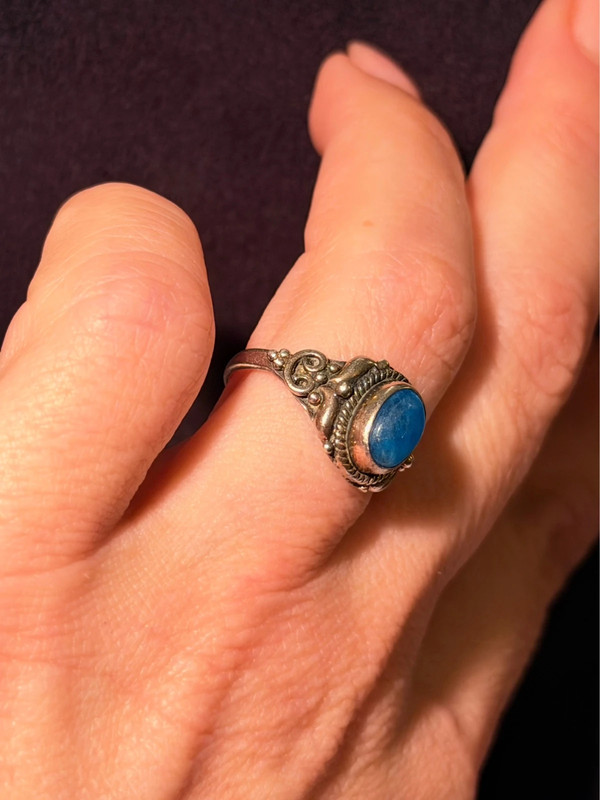 Natural Apatite Sterling Silver Ring - Ocean Blue Beauty with Vintage Charm size M#121