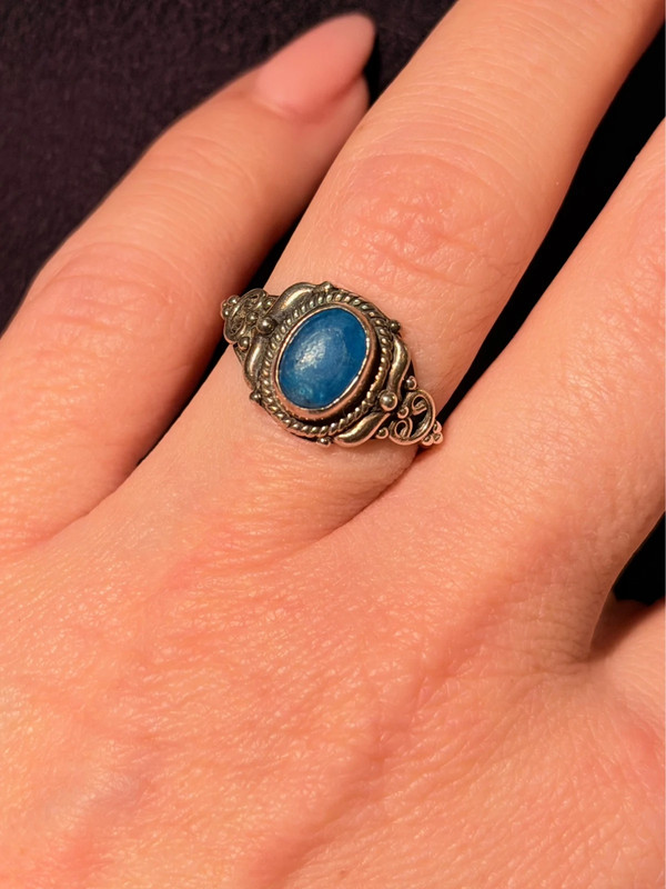 Natural Apatite Sterling Silver Ring - Ocean Blue Beauty with Vintage Charm size M#121