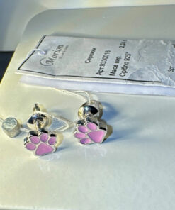 Silver paw-shaped stud earrings with enamel#126