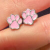 Silver paw-shaped stud earrings with enamel#126