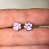 Silver paw-shaped stud earrings with enamel#126