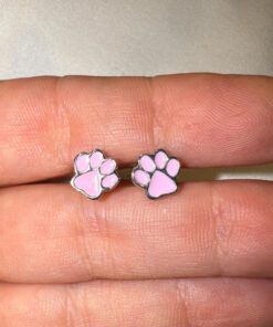 Silver paw-shaped stud earrings with enamel