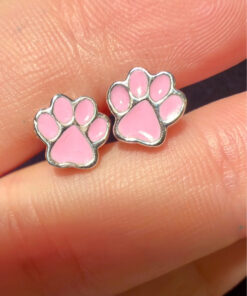 Silver paw-shaped stud earrings with enamel#126
