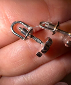 Silver paw-shaped stud earrings with enamel