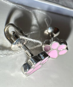 Silver paw-shaped stud earrings with enamel