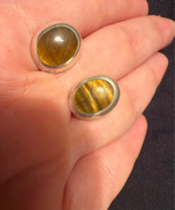 925 Sterling Silver natural Tiger Eye Stud Earring