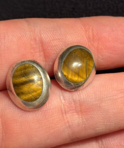 925 Sterling Silver natural Tiger Eye Stud Earring#125