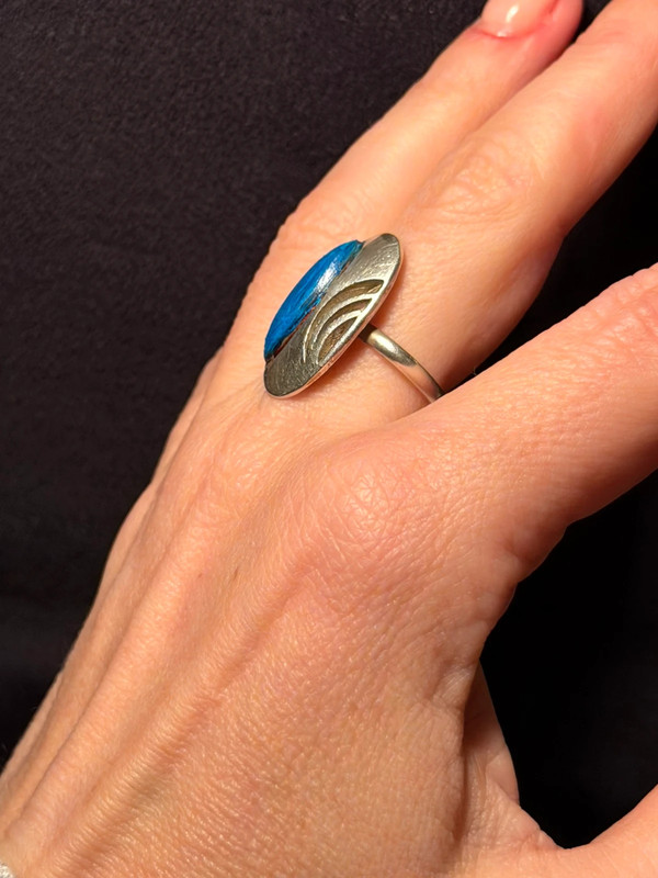 Unusual Soviet ring with a wooden inlay, size O