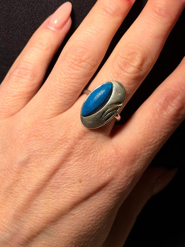 Unusual Soviet ring with a wooden inlay, size O