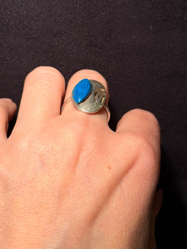 Unusual Soviet ring with a wooden inlay, size O