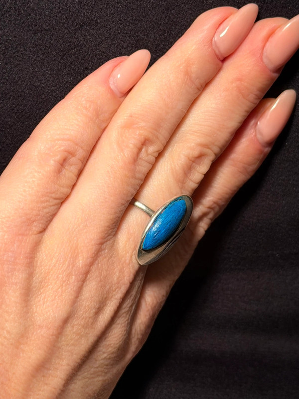 Unusual Soviet ring with a wooden inlay, size O