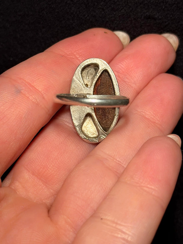Unusual Soviet ring with a wooden inlay, size O