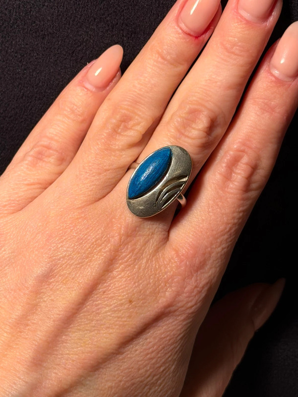 Unusual Soviet ring with a wooden inlay, size O