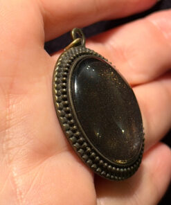Vintage Brass Obsidian Pendant