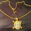 Necklace Turtle Tortoise Gold Pink GreenCrystal#132