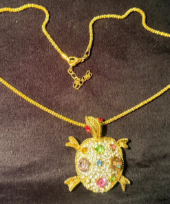 Necklace Turtle Tortoise Gold Pink GreenCrystal#132
