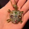 Necklace Turtle Tortoise Gold Pink GreenCrystal#132