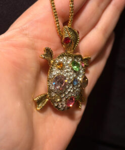 Necklace Turtle Tortoise Gold Pink GreenCrystal