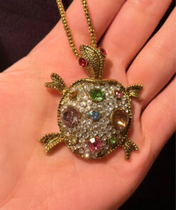 Necklace Turtle Tortoise Gold Pink GreenCrystal#132
