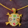 Necklace Turtle Tortoise Gold Pink GreenCrystal#132