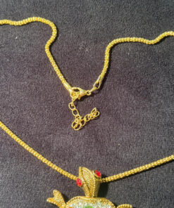 Necklace Turtle Tortoise Gold Pink GreenCrystal