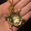 Necklace Turtle Tortoise Gold Pink GreenCrystal#132