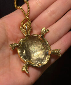 Necklace Turtle Tortoise Gold Pink GreenCrystal