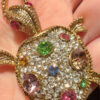 Necklace Turtle Tortoise Gold Pink GreenCrystal#132