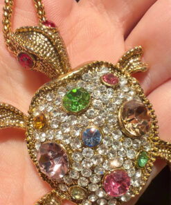 Necklace Turtle Tortoise Gold Pink GreenCrystal