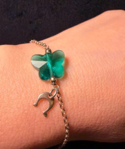 925 Sterling Silver Green Cz Butterfly Horseshoe Drop Bracelet -16cm#120