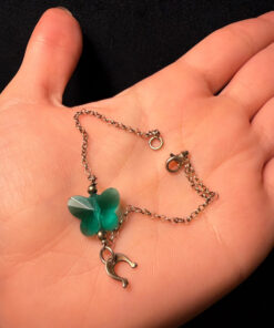 925 Sterling Silver Green Cz Butterfly Horseshoe Drop Bracelet -16cm