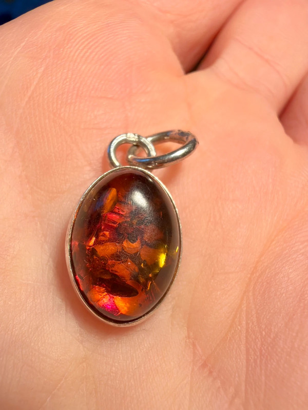 Vintage Baltic Amber Pendant 925 with Silver Chain #137