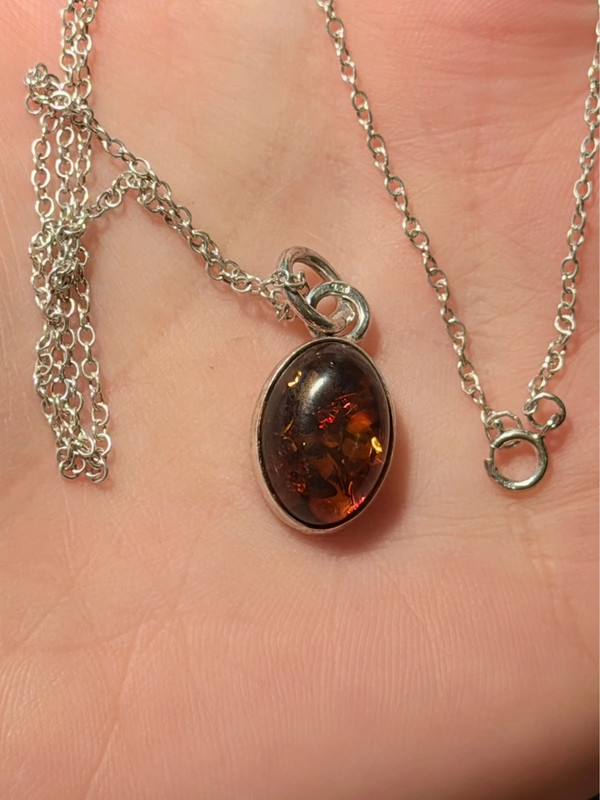 Vintage Baltic Amber Pendant 925 with Silver Chain #137