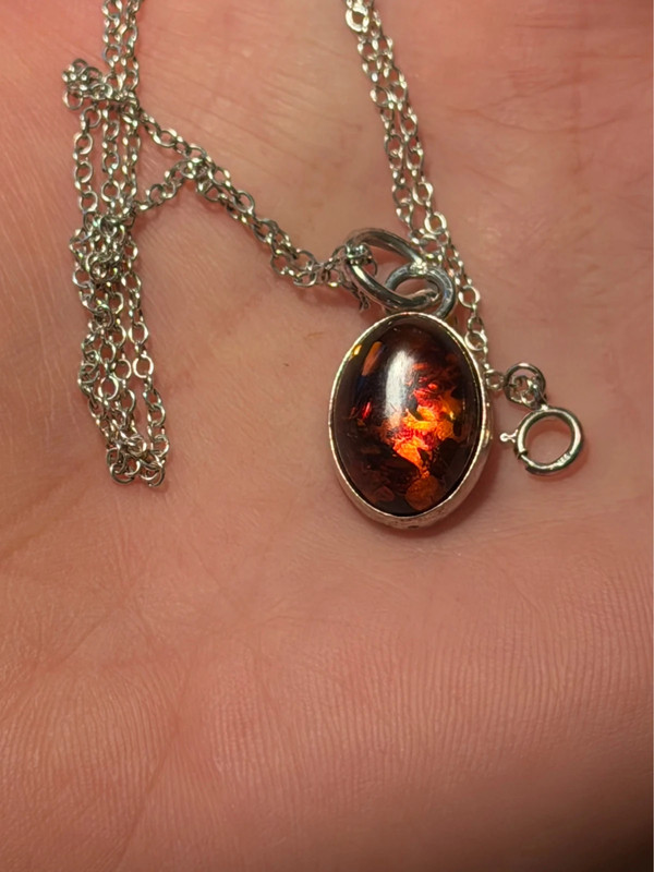Vintage Baltic Amber Pendant 925 with Silver Chain #137