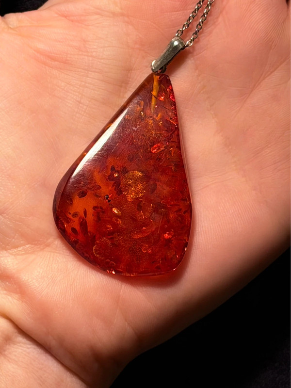 835 Silver Chain and Silver Amber Pendant