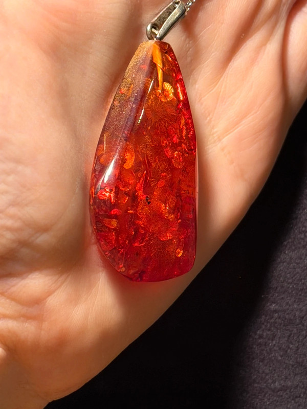 835 Silver Chain and Silver Amber Pendant
