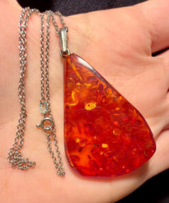 835 Silver Chain and Silver Amber Pendant